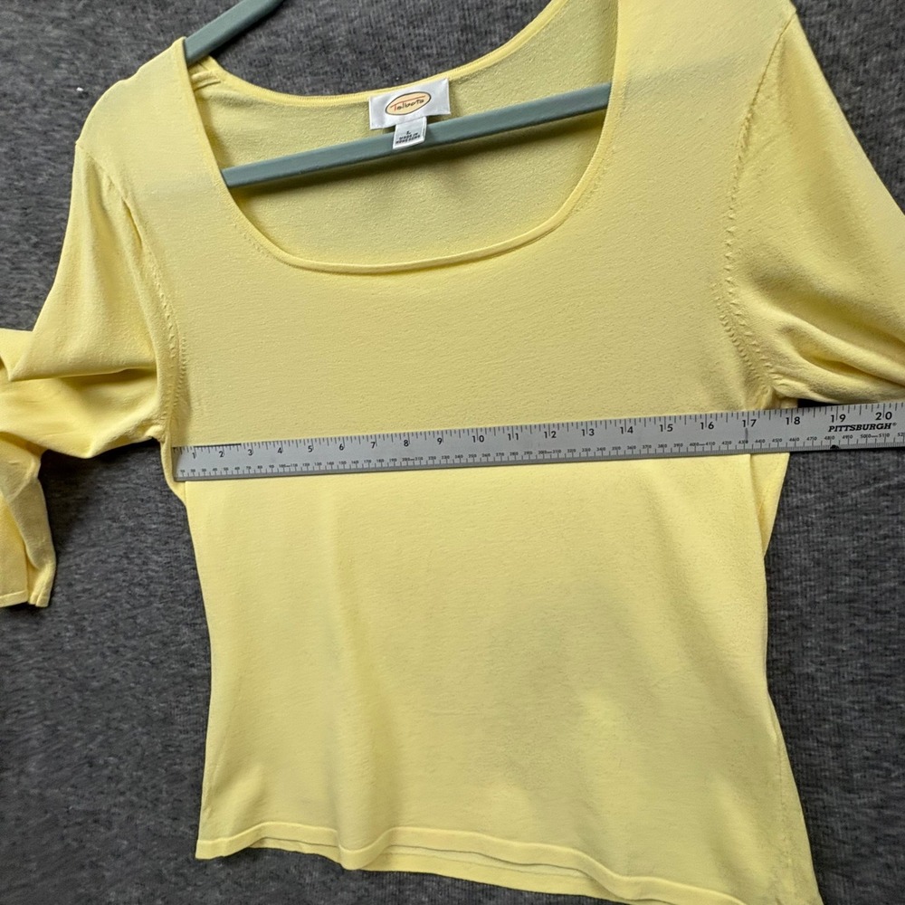 Talbots Yellow Knit Top Women L Scoop Neck 3/4 Sleeve Capsule Wardrobe Minimalis - Picture 9 of 10